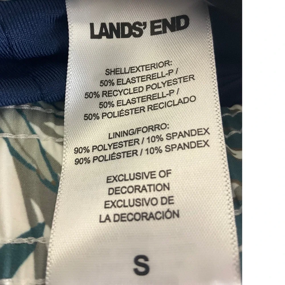 Lands End Mens Green Tropical Palm Leaf Swim Trunks UPF 50 Hydro Liner Small NEW